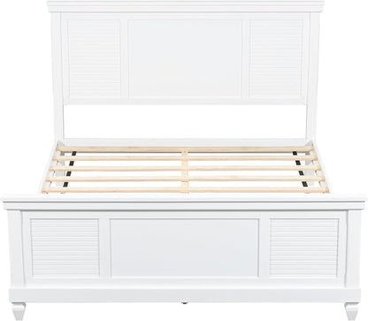 Merax Queen Size Bed Frame with Wood Headboard, Farmhouse White Platform Bed Frame with Sturdy Wooden Support Slats, No Box Spring Needed, Holds up to 800 Pounds, Noise-Free, Easy Assembly