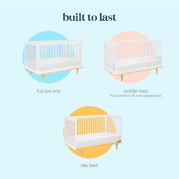 Davinci Marley 3-in-1 Convertible Crib w/Mattress - White & Natural | FSC & GREENGUARD Gold Certified Crib Convertible to Toddler Bed & Daybed - Includes Mattress - Conversion Kit Sold Separately