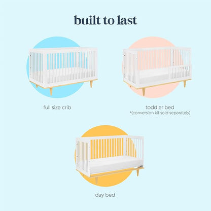 Davinci Marley 3-in-1 Convertible Crib w/Mattress - White & Natural | FSC & GREENGUARD Gold Certified Crib Convertible to Toddler Bed & Daybed - Includes Mattress - Conversion Kit Sold Separately