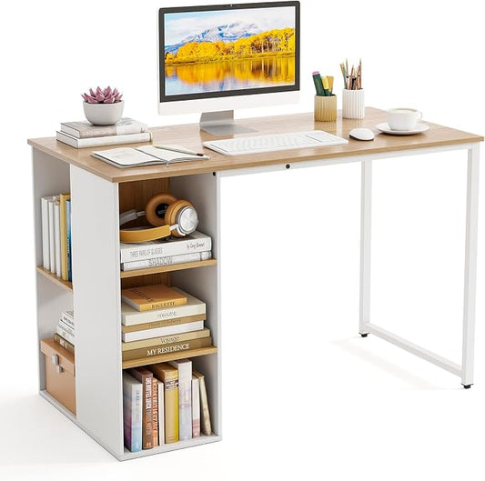 Tangkula Computer Desk with Storage Shelves, Home Office Desk with 5 Side Shelves & Metal Frame, Space Saving Laptop PC Desk, Writing Study Desk, Modern Vanity Desk for Bedroom (Natural)