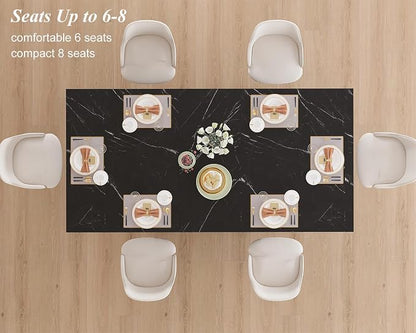 HSH Black Faux Marble Dining Table, 63 inch Modern Dinner Table for 6 Person, Farmhouse Rectanglur Kitchen Table for Living Room, Long Wood Dining Room Tables with strong Pedestal, Black Marble, 63 In