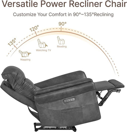 KISLOT Power Recliner Chair with Adjustable Headrest and Footrest, Dual Motor Leather Reclining Chair with USB/Type-C Charging, Zero Gravity Modern Electric Recliner for Adults Living Room Bedroom