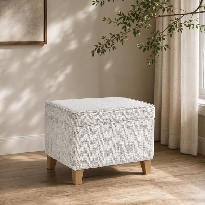 HomePop 24" Medium Storage Ottoman - Cream Chevron Woven