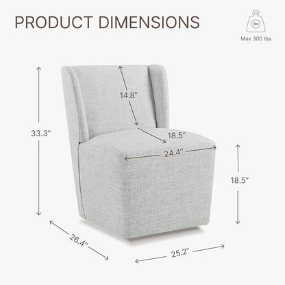 KISLOT Upholstered Dining Chairs Set of 2 with Casters, Wingback Modern Side Armless Deskchair with Rollers for Diningroom Bedroom Livingroom Reading Room, Light Grey Fabric