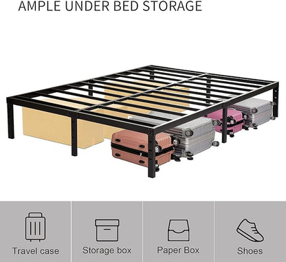 Wulanos King Size Bed Frame, 3500lbs Heavy Duty Metal Frames with Steel Slats Support 14 Inch High Platform Bedframe with Storage, No Box Spring Needed, Sturdy and Durable Noise-Free, Black