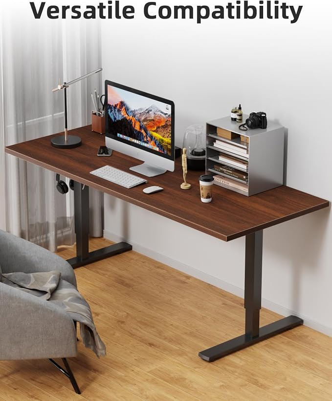 Universal 60 x 24 One-Piece Solid Wood Table Top, 1" Thick Desktop for Stand Up Height Adjustable Desk Frames, Home Office Tabletop, Countertop DIY, Red Walnut