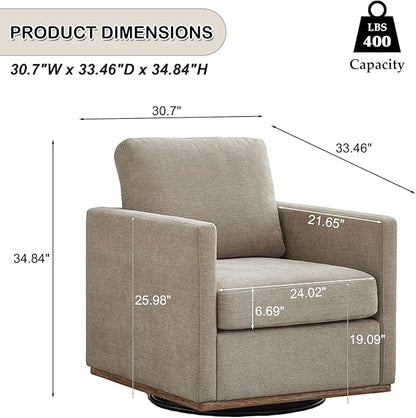 Swivel Accent Chair, 360 Degree Square Swivel Chair for Living Room, Mid Century Modern Upholstered Barrel Chair,Comfy Sofa Armchairs for Bedroom,Nursery,Chenille, Taupe