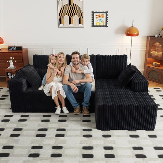 Cloud Boneless Sectional Couches with Oversized Chaise for Living Room, Modular L Shaped Couch with Deep Seat, Memory Foam Compressed 3 Seater Sofa for Apartment