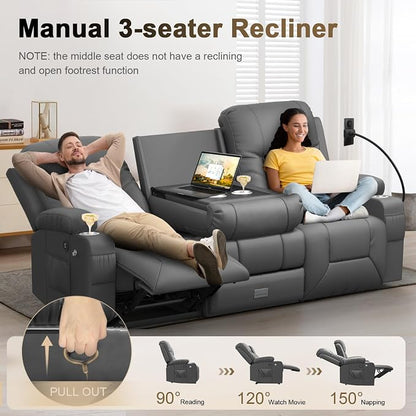 YONISEE 3 Seat Recliner Sofa with Flip Backrest Design, Loveseat Reclining Sofa with Storage Drawer, USB Ports, 2 Cell Phone Holder, Loveseat Recliner Couch for Living Room