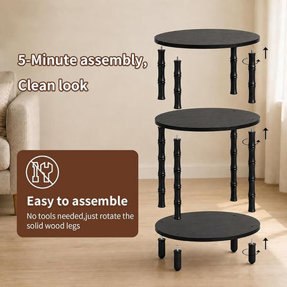 Side Table, 3-Tier Oval Accent Small End Table, Modern Oval Nightstand Accent Table for Small Space, Bedrooms, Living Room, Easy to Assemble, Black