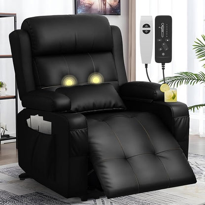 Extra Wide Seat Recliner Chair with Heat and Back Massage, Electric Power Oversized Reclining Chair Infinite Position with Storage Armrests & 2 Cup Holders for Living Room, Manual Recliners