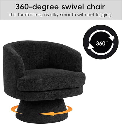 CANMOV Swivel Accent Chair with Armrest, Modern 360 Degree Swivel Barrel Chair with Curve Back and Soft Cushion,Comfy Round Sherpa Teddy Armchair Single Sofa for Living Room,Bedroom, Black