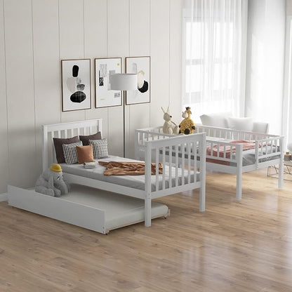 Twin Over Twin Bunk Beds with Staircase and Trundle Bed, No Box Spring Needed for Teens, Boys or Girls