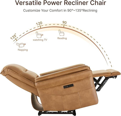 KISLOT Power Recliner Chair with Adjustable Headrest and Footrest, Dual Motor Leather Reclining Chair with USB/Type-C Charging, Zero Gravity Modern Electric Recliner for Adults Living Room Bedroom