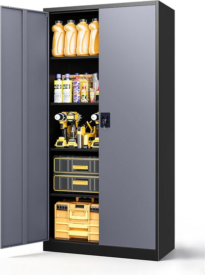 Metal Garage Storage Cabinet,71" H Tall Tool Cabinet with 2 Doors and 5 Adjustbale Shelves,Lockable Tool Cabinet for Garage,Basement,Home Office