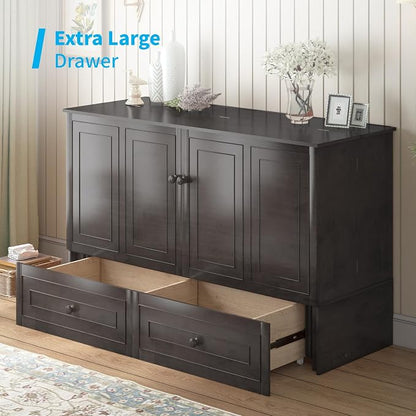 Mjkone 63" Width Queen Size Murphy Bed Cabinet with USB Charging Station, Modern Murphy Cabinet Beds with Drawers, Chest Cabinets Wall Beds for Home Apartment, Dark Grey