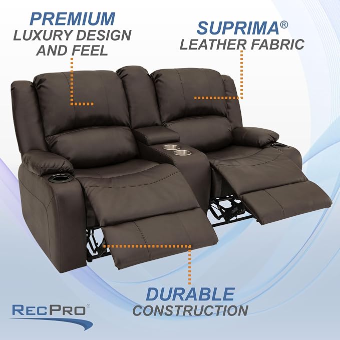 RecPro Charles 67" Powered Double RV Wall Hugger Recliner Sofa RV Loveseat with Upgraded 2023 Fabric (Chestnut)