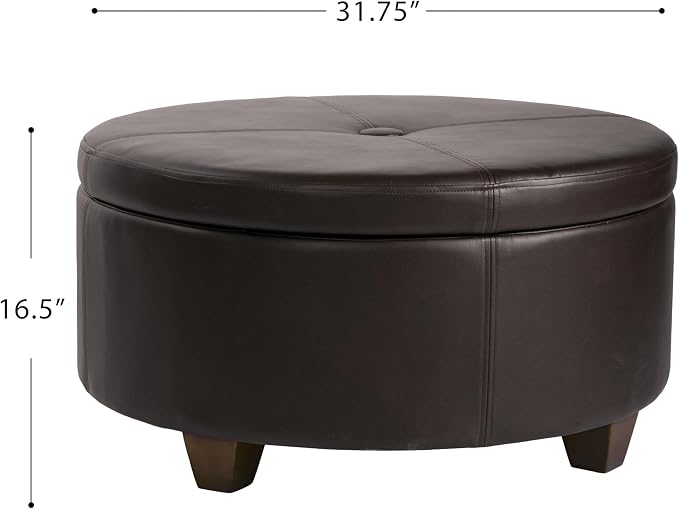 HomePop 32" Large Tufted Round Storage Ottoman - Vintage Brown Faux Leather