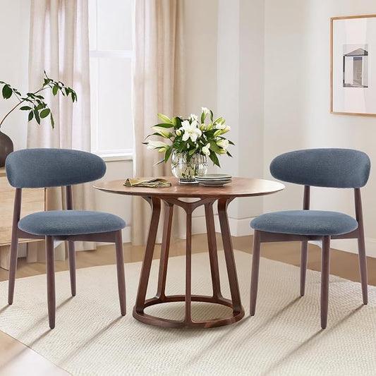 COLAMY Wooden Dining Chairs Set of 2, Modern Fabric Upholstered Dining Room Chair, Farmhouse Kitchen Side Chairs with Foot Pegs, Blue