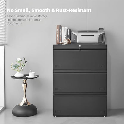 Approgreent Lateral 3 Drawer File Cabient with Lock, Metal Filing Cabinets for Home Office, Heavty Duty Office Storage Cabinet for A4/Letter/Legal (Matte Black)