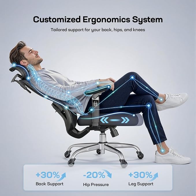 Marsail Ergonomic Office Chair with 6D Armrests, 3D Adjustable Headrest, Slide Seat, Lumbar Support, and 4-Position Tilt Lock – Big and Tall Office Chair with 330 lbs Capacity, Pack of 15