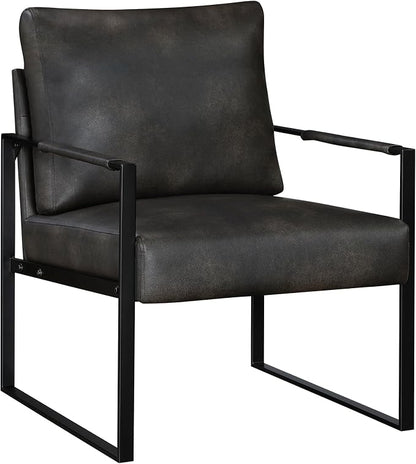 Lexicon Modern Accent Chair, Faux Leather Upholstered Living Room Chair With Wrapped Armrests,Arm Chair With Black Metal Frame,Comfy Single Chair For Living Room/Bedroom/Reading Room/Office,Dark Brown