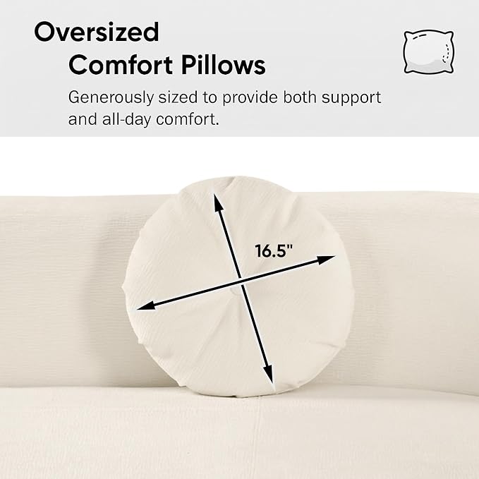 122'' Sectional Sofa,Extra Large Sofa with Soft Fabric Upholstery, Elegant Curved Design with Three Round Cushions, High-Resilience Foam for Ultimate Comfort,Beige