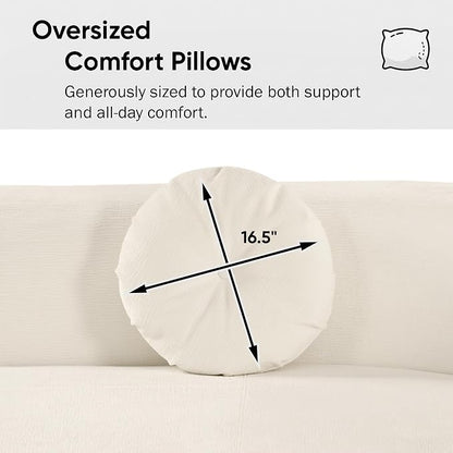 122'' Sectional Sofa,Extra Large Sofa with Soft Fabric Upholstery, Elegant Curved Design with Three Round Cushions, High-Resilience Foam for Ultimate Comfort,Beige
