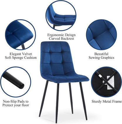 NORDICANA Navy Blue Velvet Dining Chairs Set of 6, Upholstered Tufted Kitchen Chairs, Comfortable Seat, Metal Leg, Easy Assembly