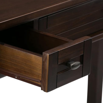 SIMPLIHOME Warm Shaker Desk and Bookcase Bundle - 48 inch Wide Solid Wood Transitional Desk with Drawers and 26 inch Wide 5-Shelf Bookcase in Brunette Brown, Home Office Furniture (Set of 2)