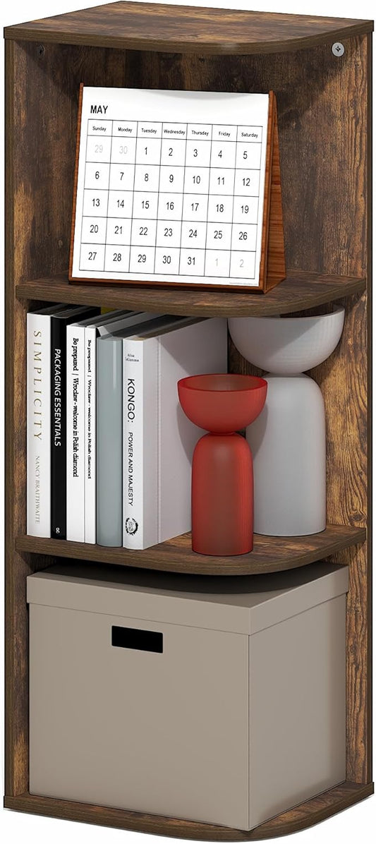 Furinno PASIR Book Shelf, 3-Tier Corner Bookshelf with Open Shelf, Standing Bookcase, 9.3 x 12 x 31.5, for Organization and Storage, for Living Room, Bedroom, Home Office, Amber Pine