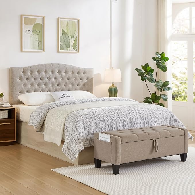 24KF Upholstered Tufted Button Wall Mounted Linen Headboard,Comfortable Fashional Headboard Queen/Full Size,6055-Q-Linen