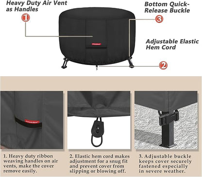 Porch Shield Fire Pit Cover - Waterproof 600D Heavy Duty Fade Resistant Round Patio Fire Bowl Cover Black - 40 inch