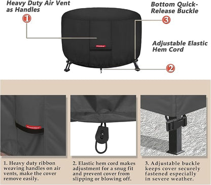 Porch Shield Fire Pit Cover - Waterproof 600D Heavy Duty Fade Resistant Round Patio Fire Bowl Cover Black - 50 inch