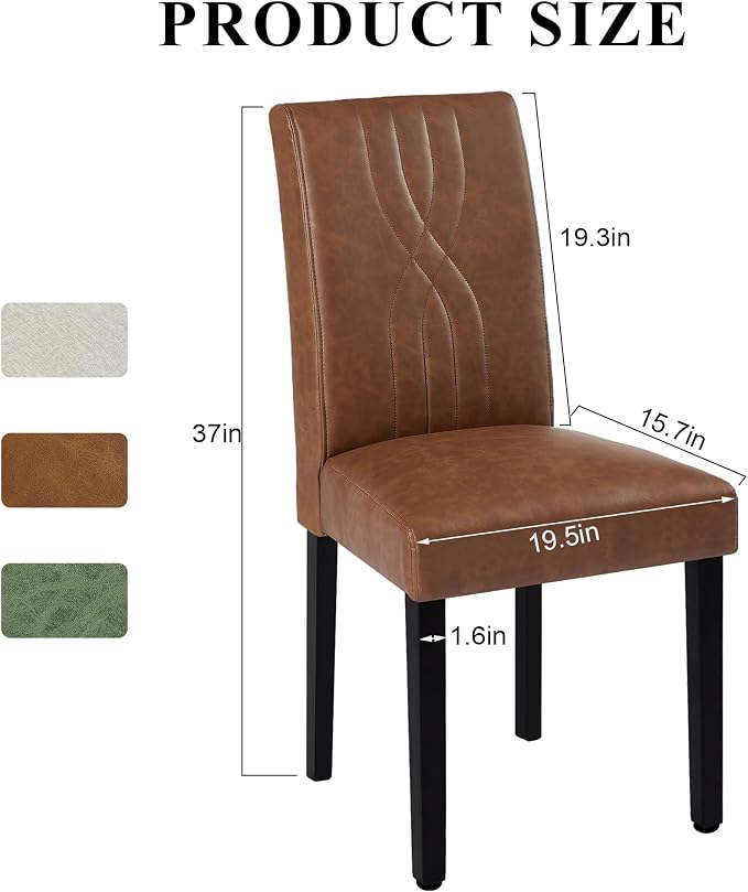 VECELO Upholstered Dining Chairs Set of 6, Modern PU Leather High Back Chairs with Solid Wood Legs for Kitchen and Living Room, Brown