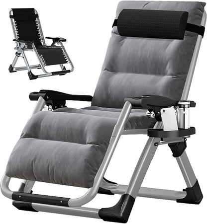 DoCred Zero Gravity Chair, Lawn Recliner, Reclining Patio Lounger Chair, Folding Portable Chaise with Detachable Soft Cushion, Cup Holder, Headrest