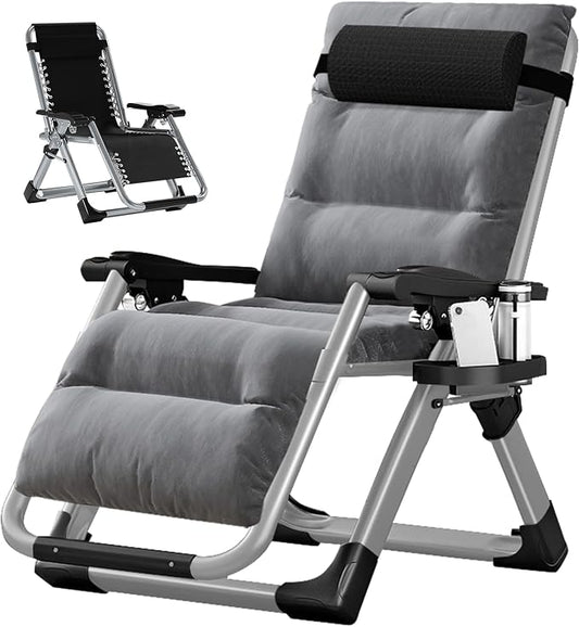 DoCred Zero Gravity Chair, Lawn Recliner, Reclining Patio Lounger Chair, Folding Portable Chaise with Detachable Soft Cushion, Cup Holder, Headrest