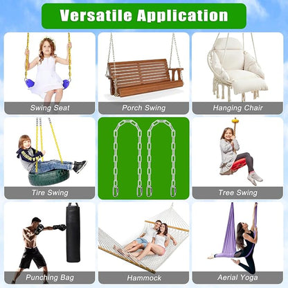SELEWARE 2 Pack 40 Inch Hanging Swing Chain with 4 Carabiners, 1000LB Capacity Plastic Coated Hanging Chains, Hammock Hardware Kit for Swing, Hanging Chair, Punching Bags, Indoor Outdoor Gym (White)