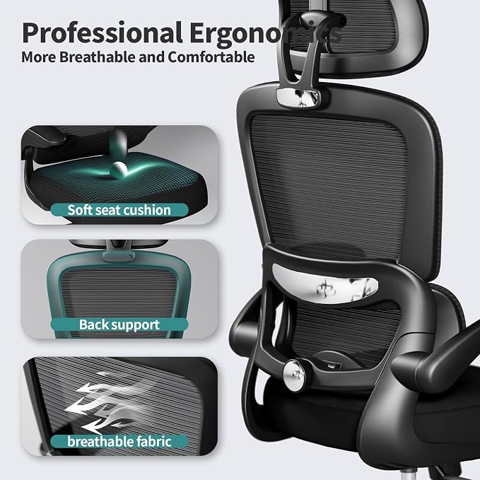 TRALT Office Chair Ergonomic Desk Chair, 330 LBS Home Mesh Office Desk Chairs with Wheels, Comfortable Gaming Chairs Black Pack of 7