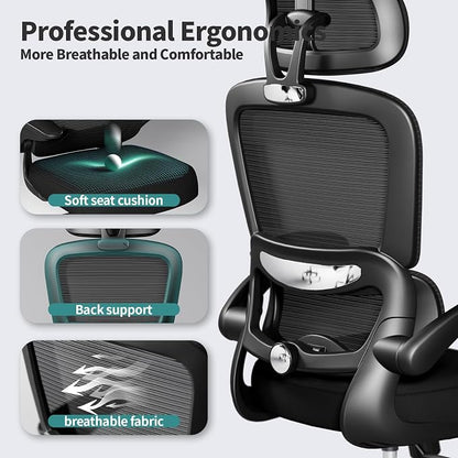 TRALT Office Chair Ergonomic Desk Chair, 330 LBS Home Mesh Office Desk Chairs with Wheels, Comfortable Gaming Chairs Black Pack of 7