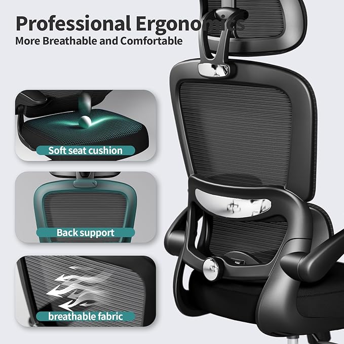 TRALT Office Chair Ergonomic Desk Chair, 330 LBS Home Mesh Office Desk Chairs with Wheels, Comfortable Gaming Chairs (1, Black)