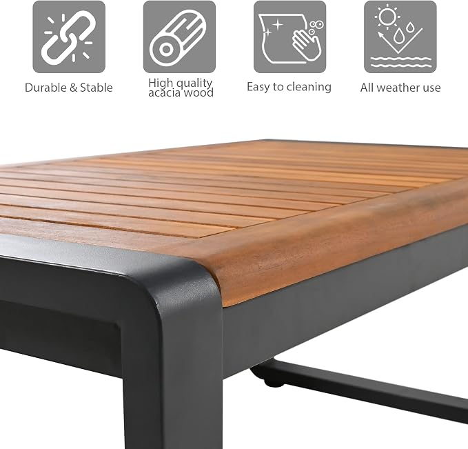 4-Pieces Outdoor Patio Sectional Sofa Set with Coffee Table, All-Weather 5 Person Conversation Set with Thick Cushions and Pillows for Garden Backyard Balcony, Acacia Wood Tabletop (Beige-N74)