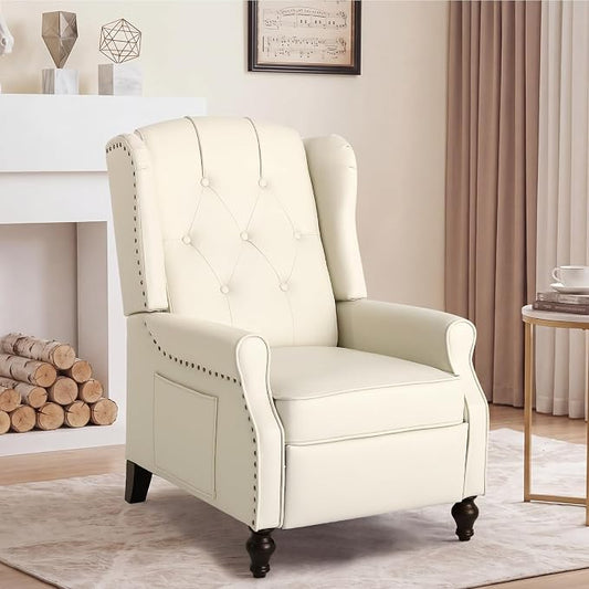 Wingback Recliner Chair with Massage & Heat, Cat-Proof Push Back Arm Chair, Recliner Chair for Living Room Bedroom Home Theater (1, Beige)