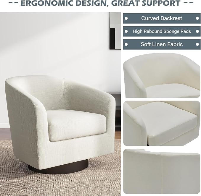 Swivel Barrel Accent Chairs Set of 2, Fabric Upholstered Armchair for Living Room, Beige