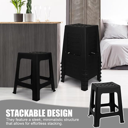 TURSTIN 12 Pack Plastic Stools 16.9 Inch Black Nesting Stools Portable Backless Bar Stool Flexible Seating Chairs for Classroom Office Home