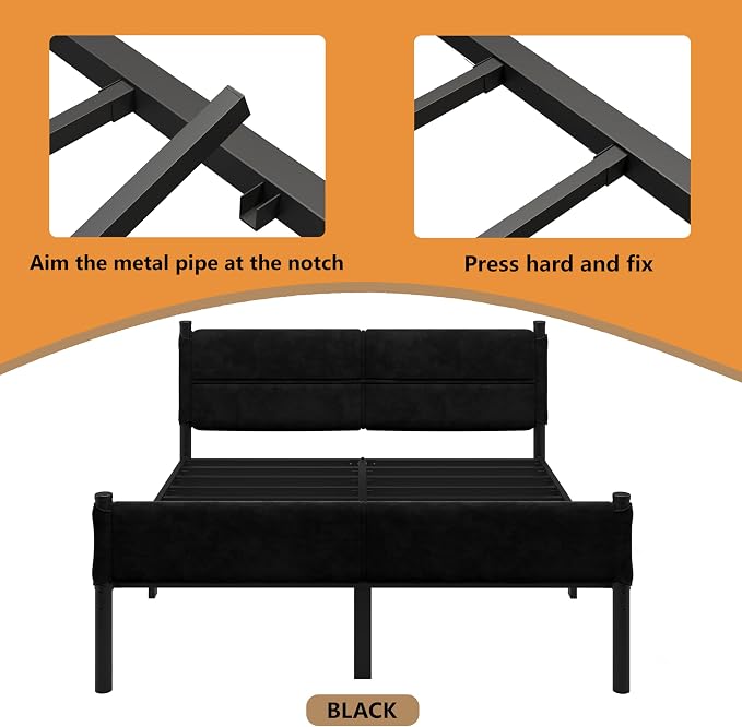 Metal Bed Frame,14Inch Queen Size Bed Frame with Storage Space,Heavy Duty Sturdy Mattress Foundation,Easy Assembly,No Box Spring Needed,Black Queen