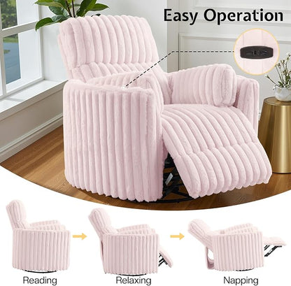 Jocisland Power Recliner Nursery Chair for Adults, Electric Swivel Rocking Glider with USB & Type-C, Soft Fabric Armchair with 2 Pillows, Cozy Reclining Sofa for Living Room, Bedroom, Light Pink
