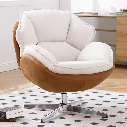 BESTANO Swivel Accent Chair, Chenille Upholstered Modern Living Room Chair with Backrest 360 Degree Metal Base Armless Reading Chair for Bedroom, Beige