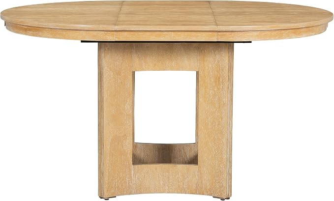 LUMISOL Round Dining Table for 4-6 People, 41"-57" Extendable Kitchen Table with 16" Removable Leaf for Small Places, Kitchen, Dining Room, Natural
