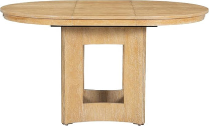 LUMISOL Round Dining Table for 4-6 People, 41"-57" Extendable Kitchen Table with 16" Removable Leaf for Small Places, Kitchen, Dining Room, Natural